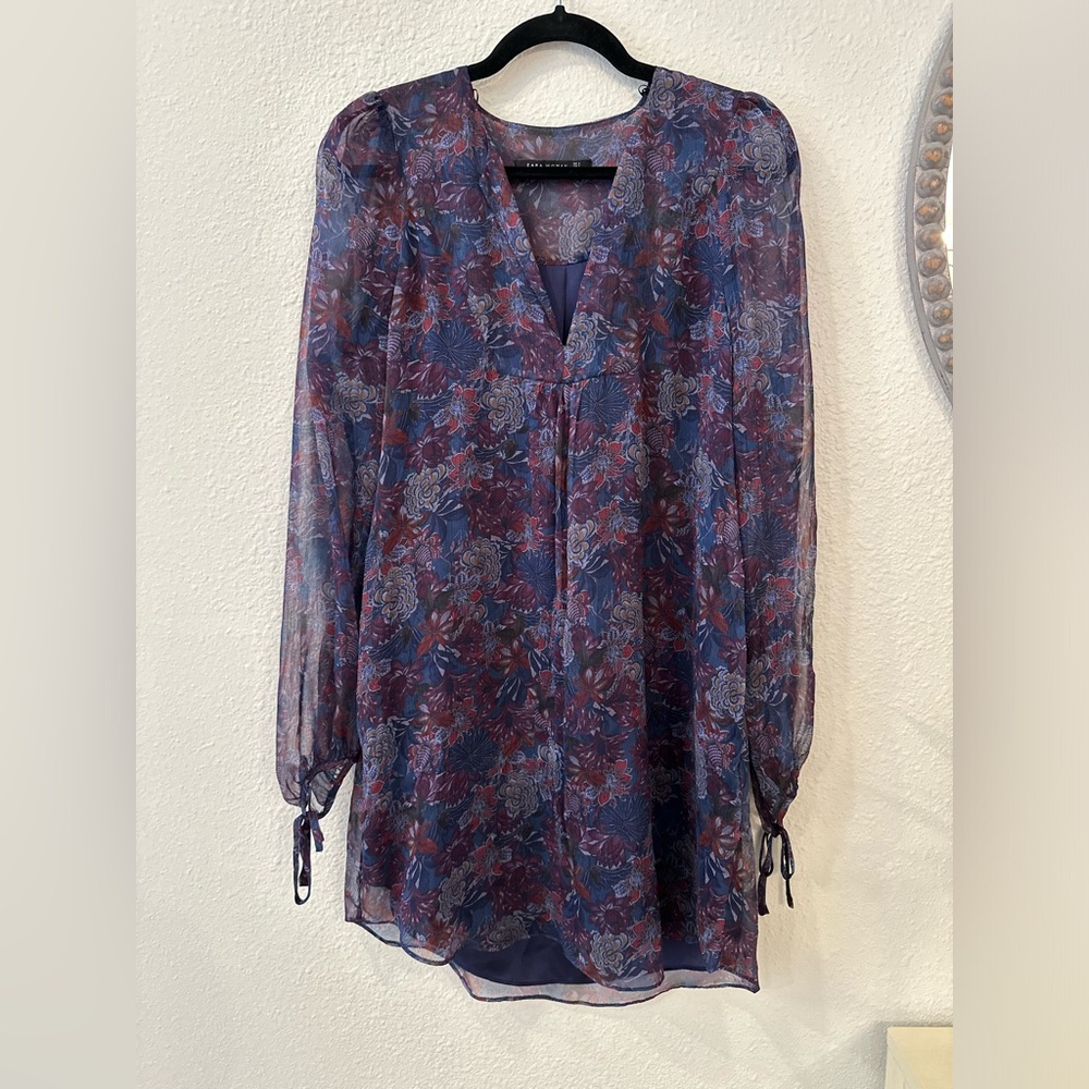Zara Floral Chiffon Boho Dress Sz S